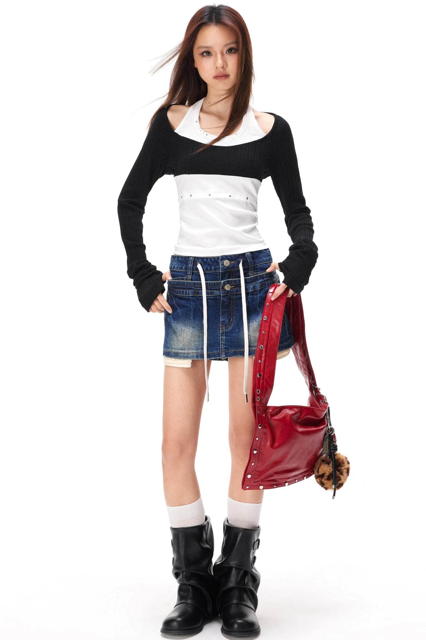 Rhinestone Patchwork Knit Top