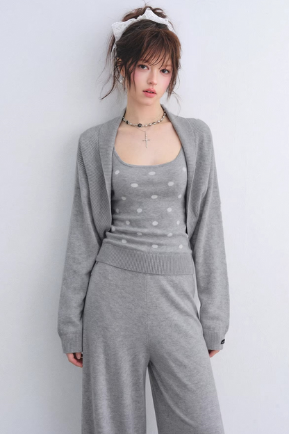 Lyocell Polka Dot Cardigan Camisole Set-Up