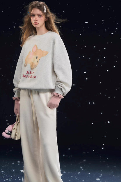 Velvet-Feel Cuffed Lantern Casual Pants