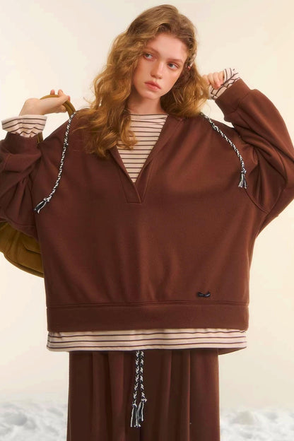 Retro Striped Patchwork Sweatshirt Set-Up