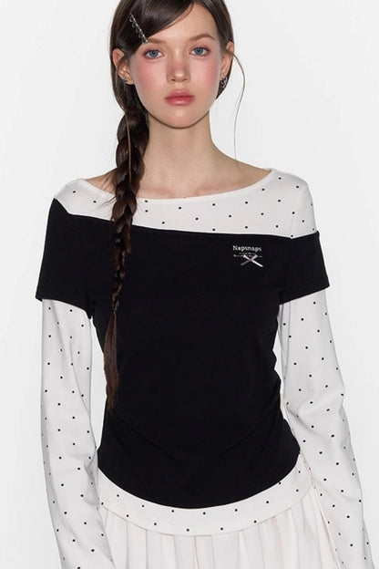 Slim Patchwork Long-sleeved Top