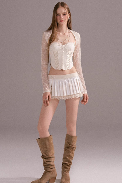 Hot Luxury Cropped Corset Two-Piece Lace Set-Up