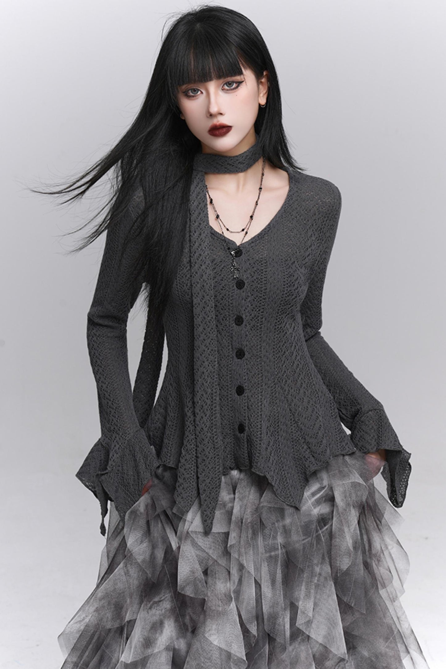 Gray Knitted Slim Top