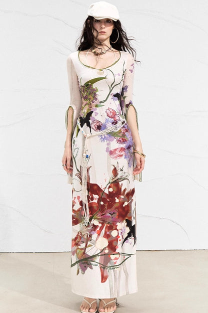 Floral Elegance Side-Slit Dress