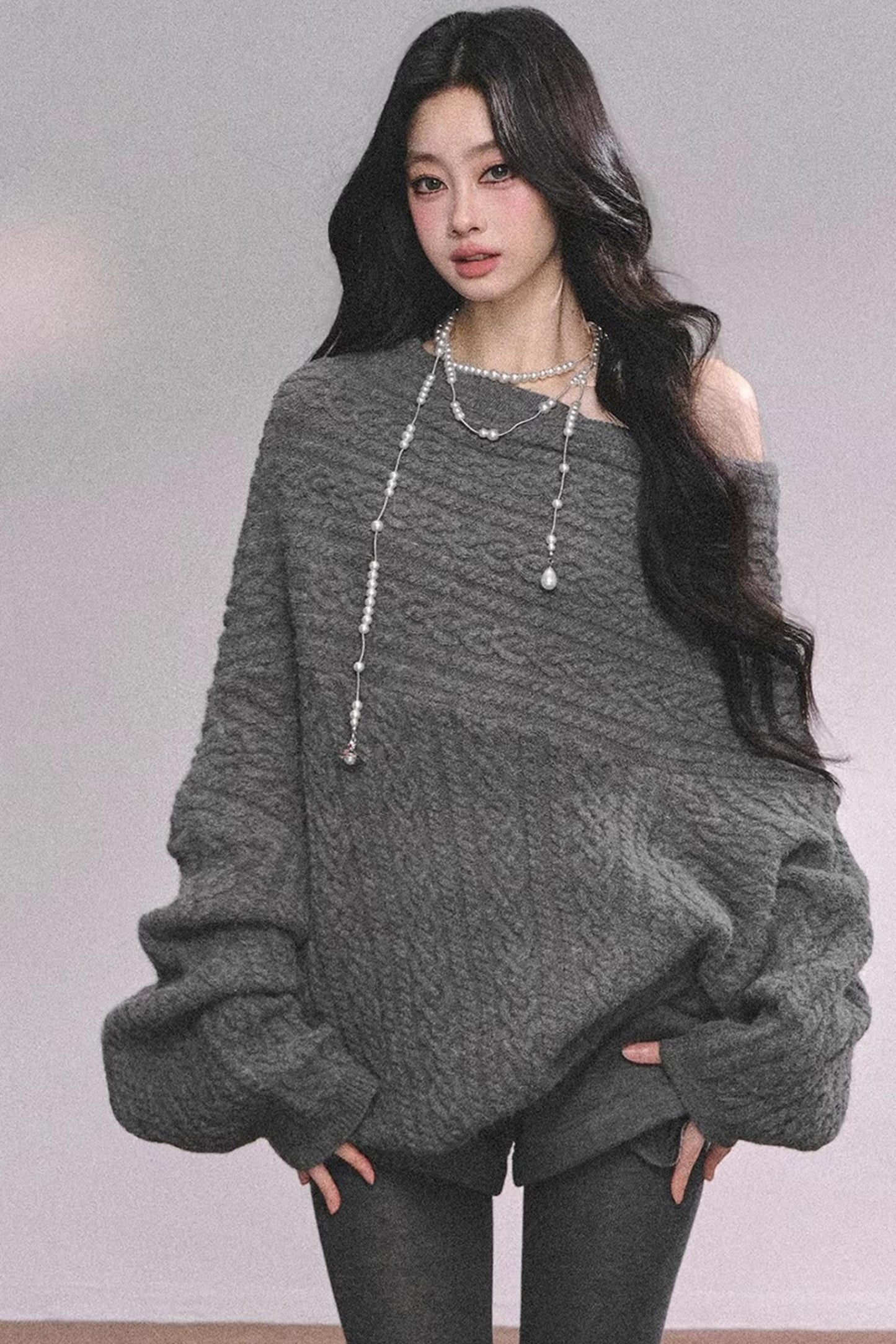 American Off-Shoulder Cable Sweater