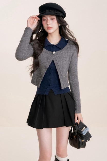 Contrast Embroidery Knit Cardigan