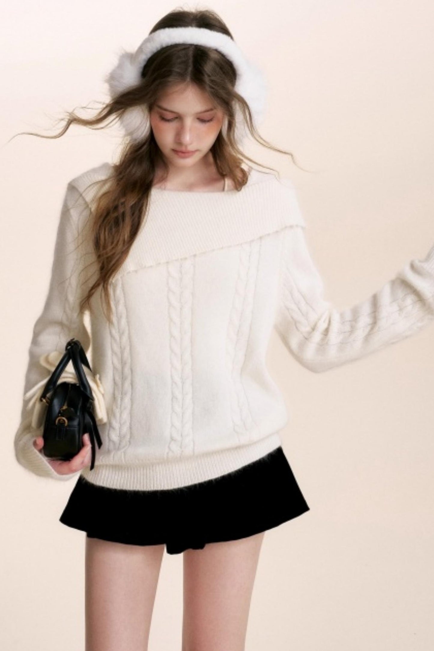 Velvet Pearl One-Shoulder Sweater