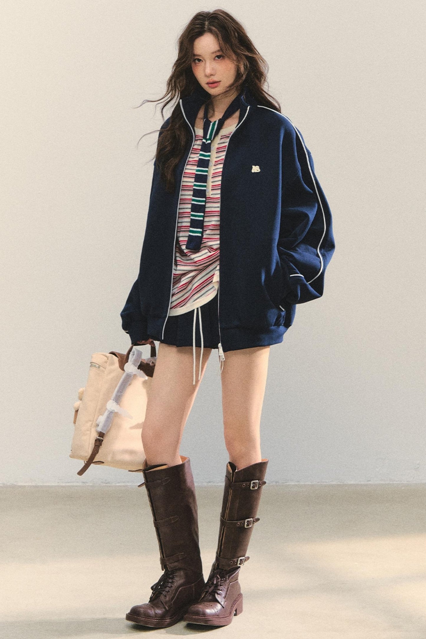 College Style Zipper Two-Piece Set-Up