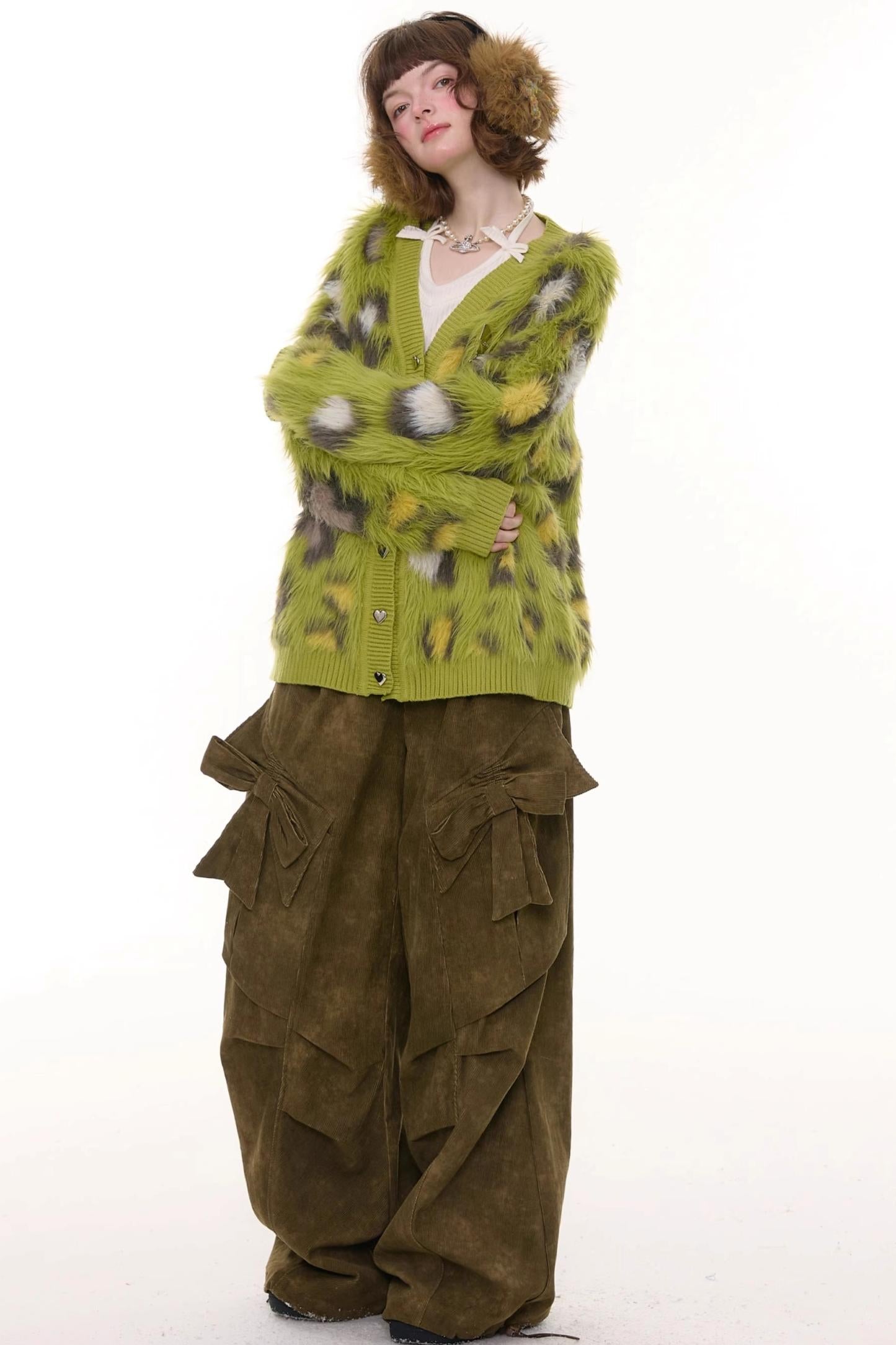 Autumn Glutinous Green Leopard Cardigan