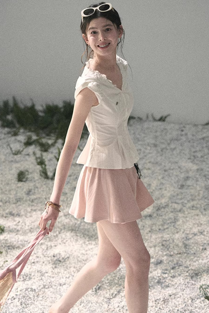 French V-Neck Lace Blouse