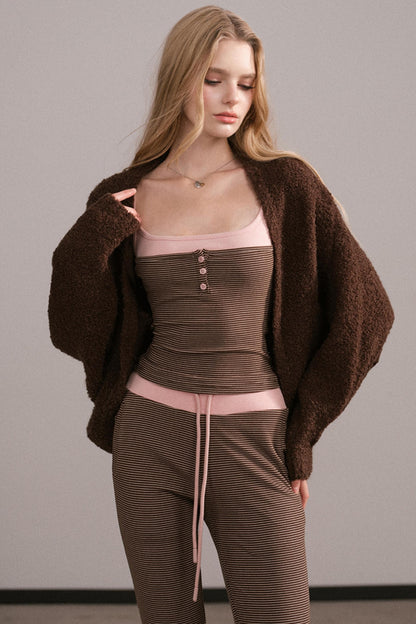 Color-Block Knitted Cardigan Set-Up