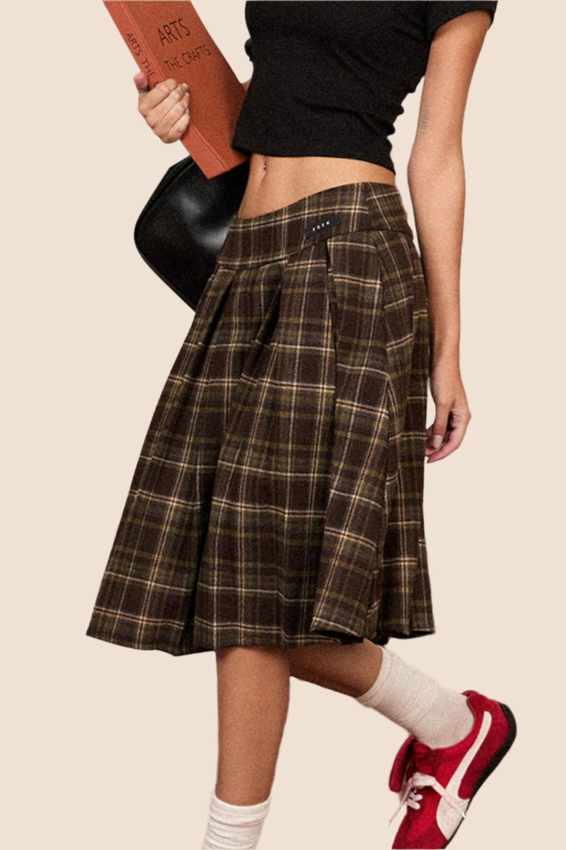 Casual Woolen Plaid Skirt And Pants Set-Up