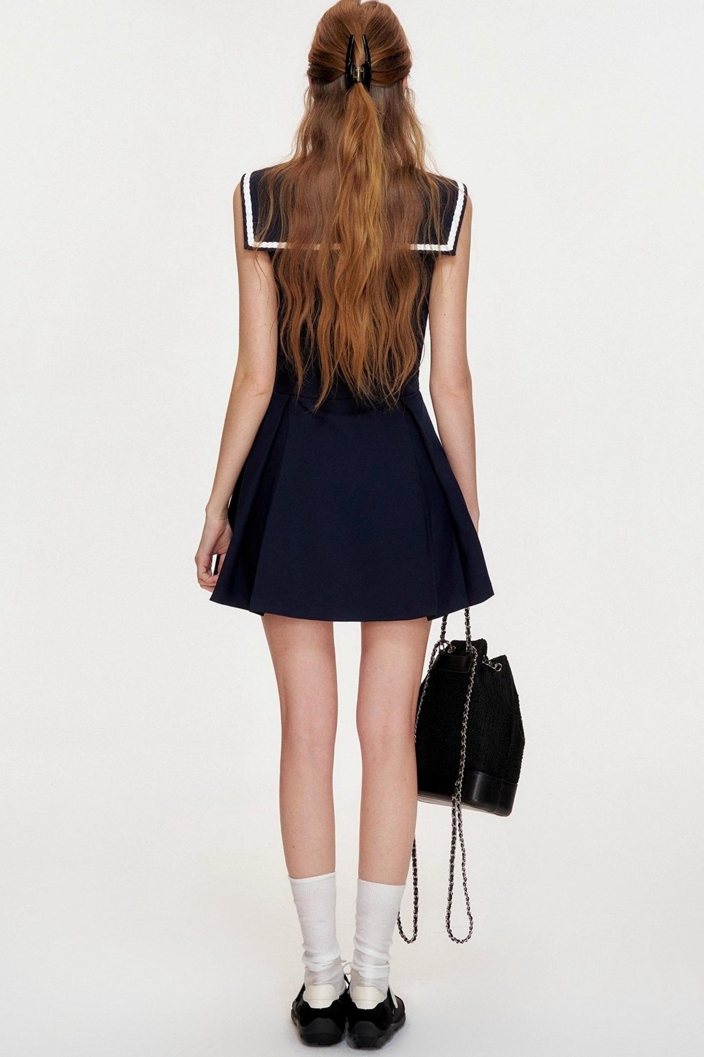 NavyCore Floral Tie Waist Dress