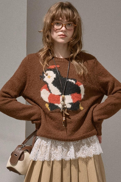 Vintage Penguin Jacquard Crew Neck Sweater