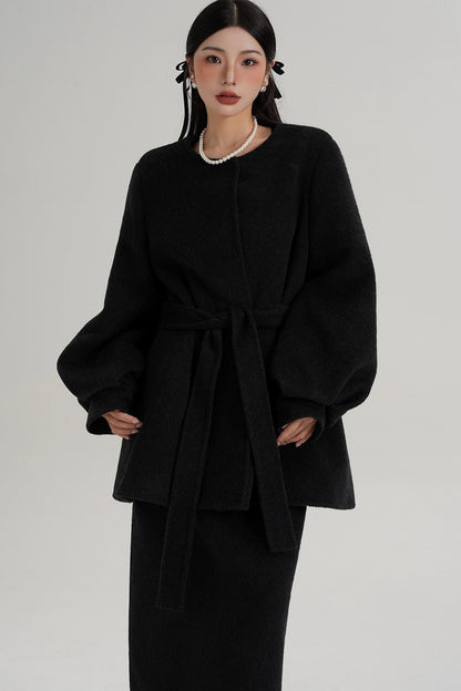 Lantern Sleeve Wool Coat