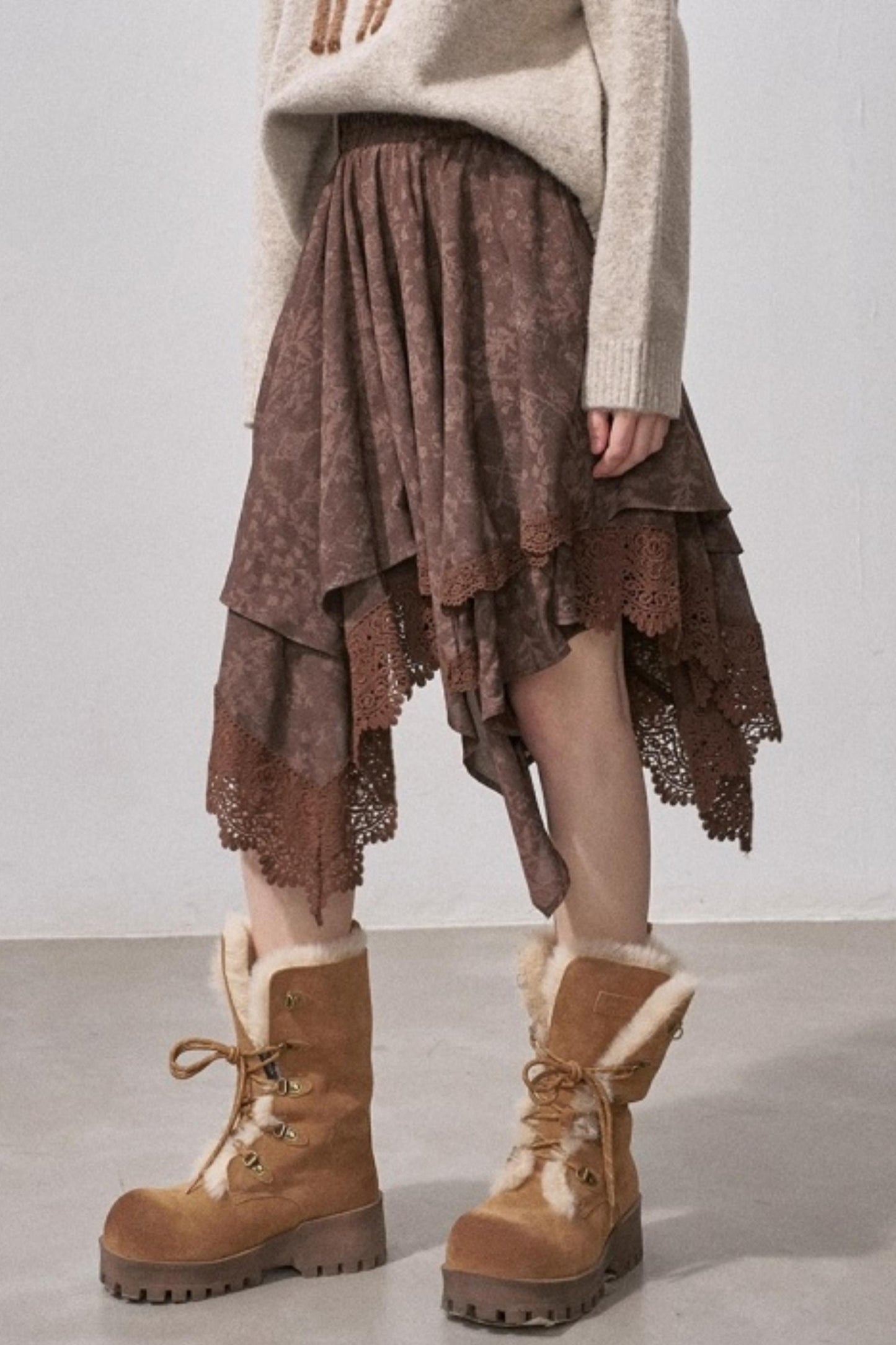 Lace Asymmetrical Winter Skirt