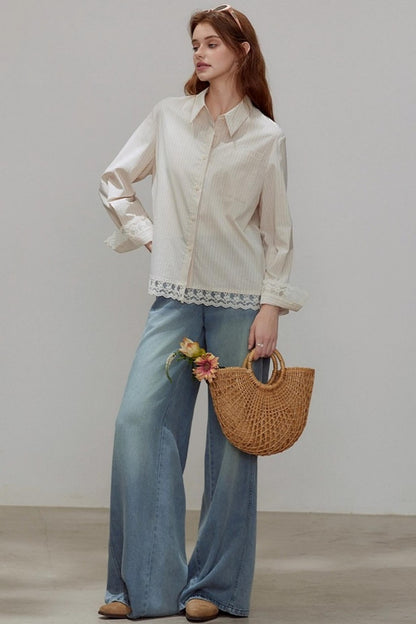 Striped Lace Sleeve Top