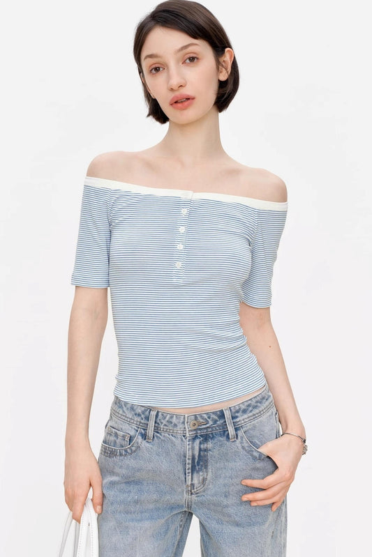 Blue Asymmetrical Lace Top