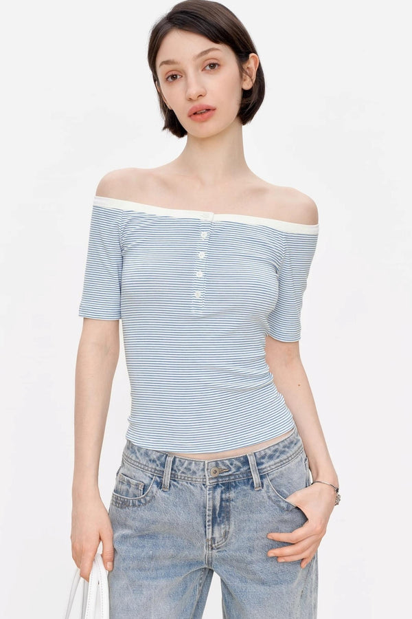 Blue Asymmetrical Lace Top
