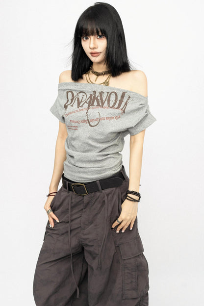 Summer Shoulder Letters T-Shirt