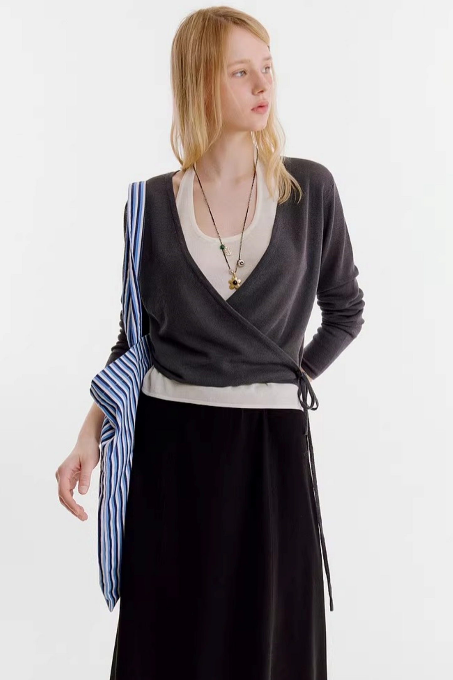 Color-Blocked Lace-Up Knit Top