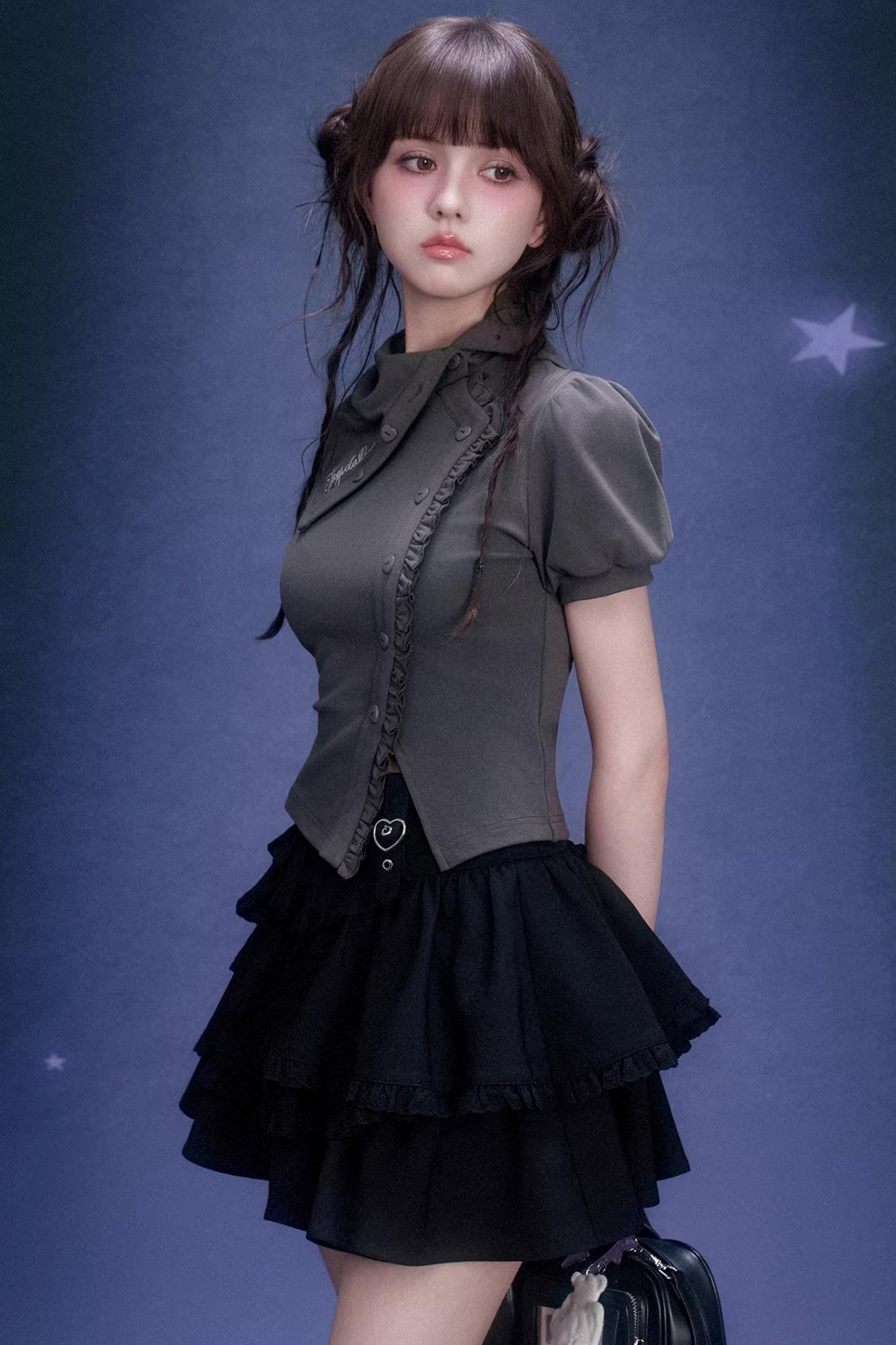 Gray Diagonal Placket T-Shirt