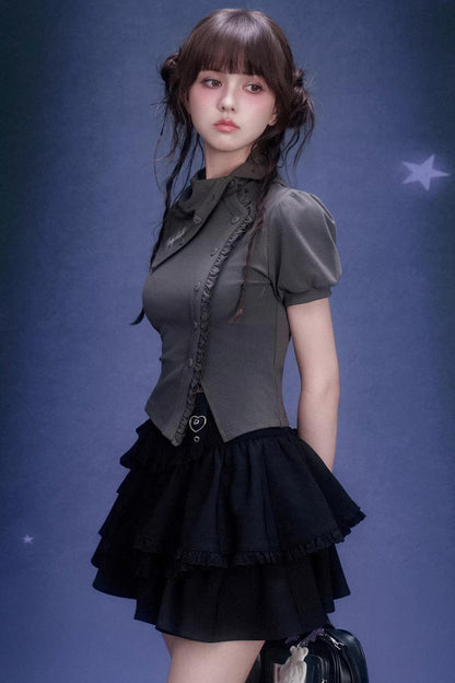 Gray Diagonal Placket T-Shirt