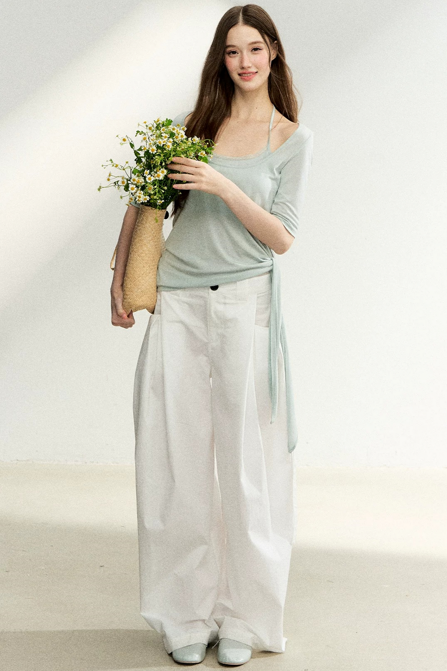 Double-Layer Tie-Waist Top