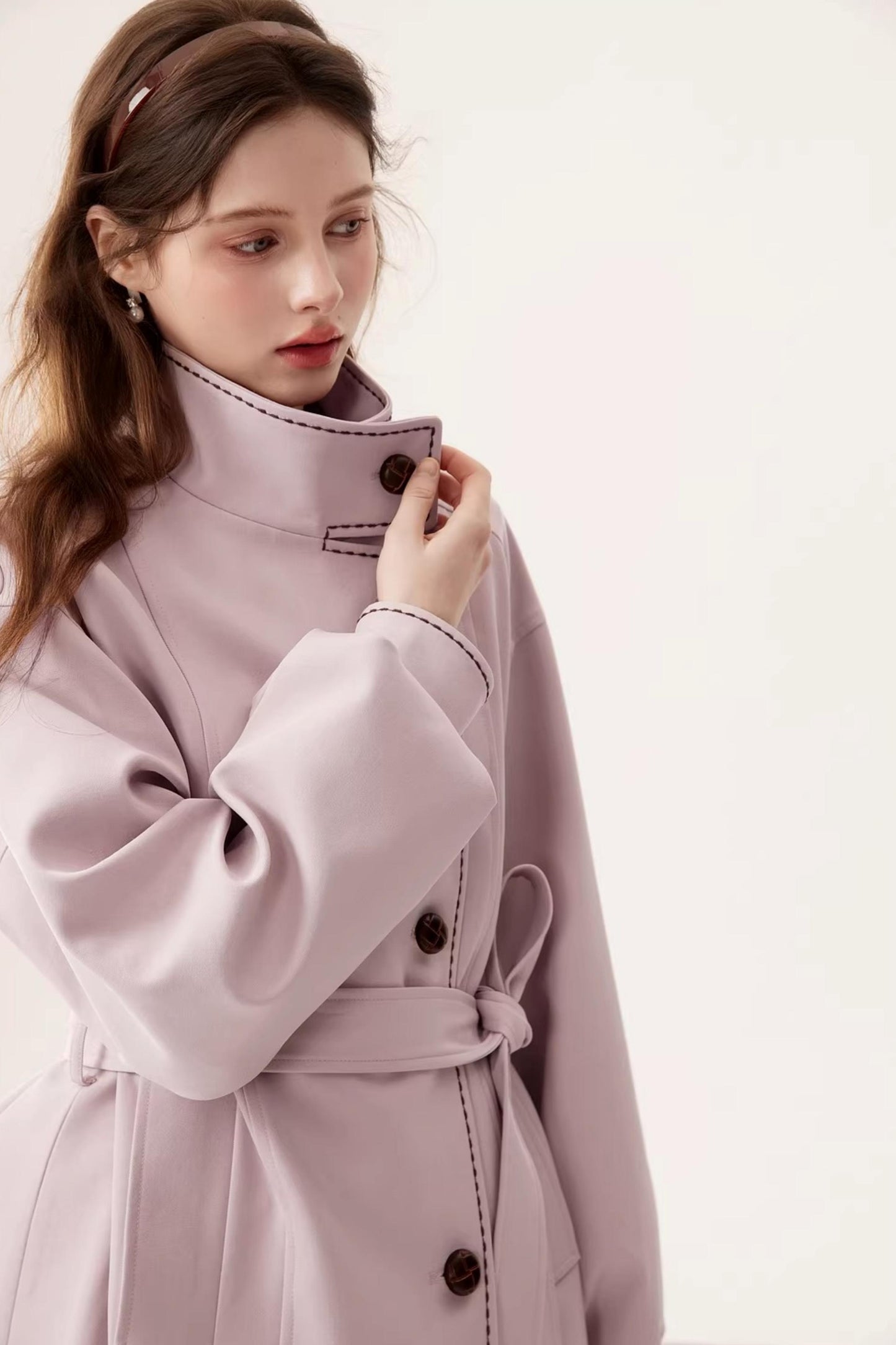 Stand Collar Lantern Sleeve Trench Coat