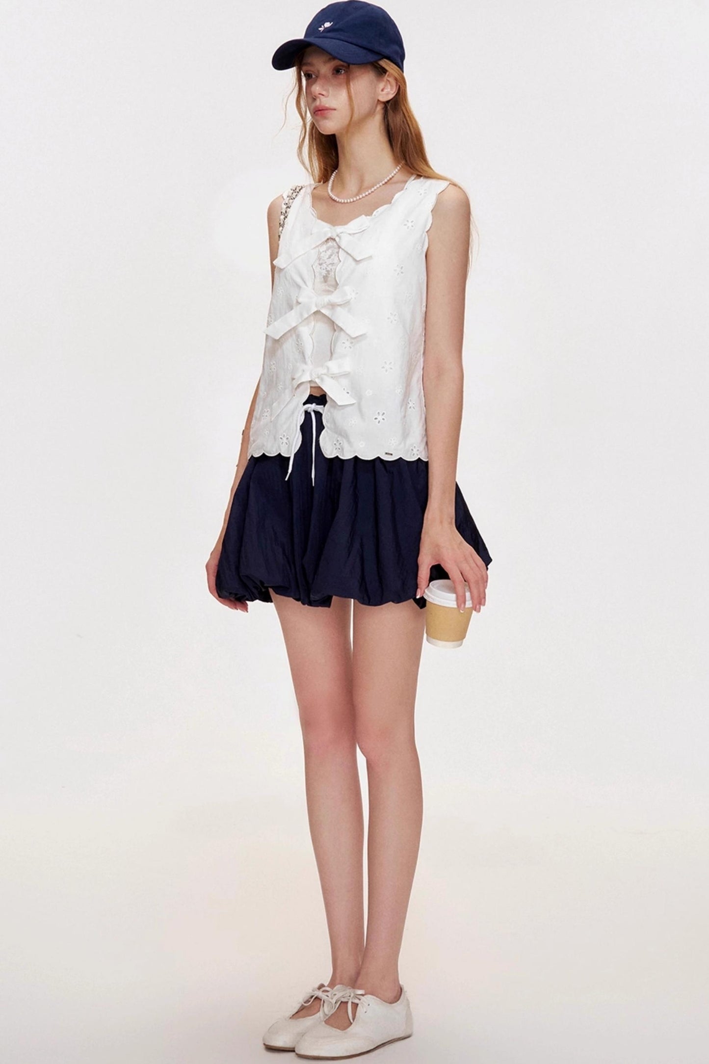 Romantic Wavy Edge Embroidery Strappy Vest Set-Up