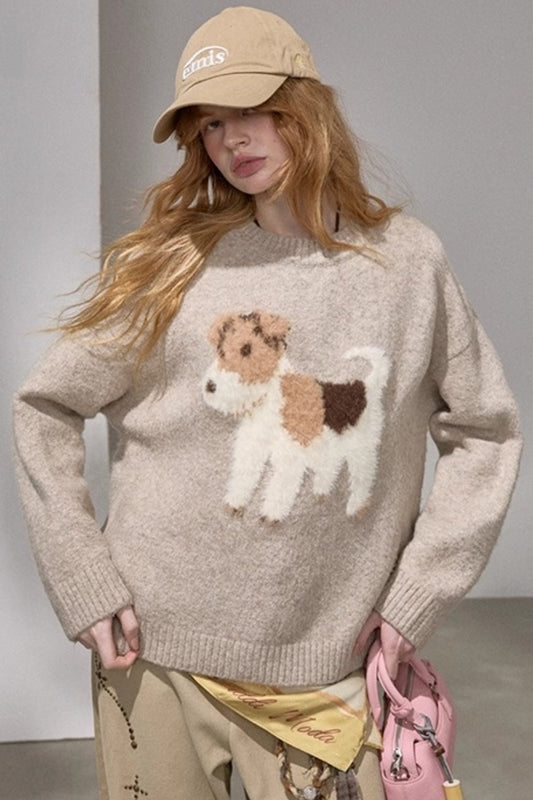 Puppy Jacquard Cloud Sweater
