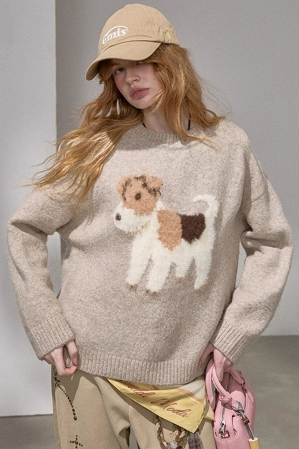 Puppy Jacquard Cloud Sweater