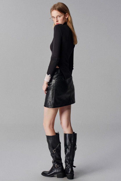 Autumn and Winter High-Waisted Leather Skirt