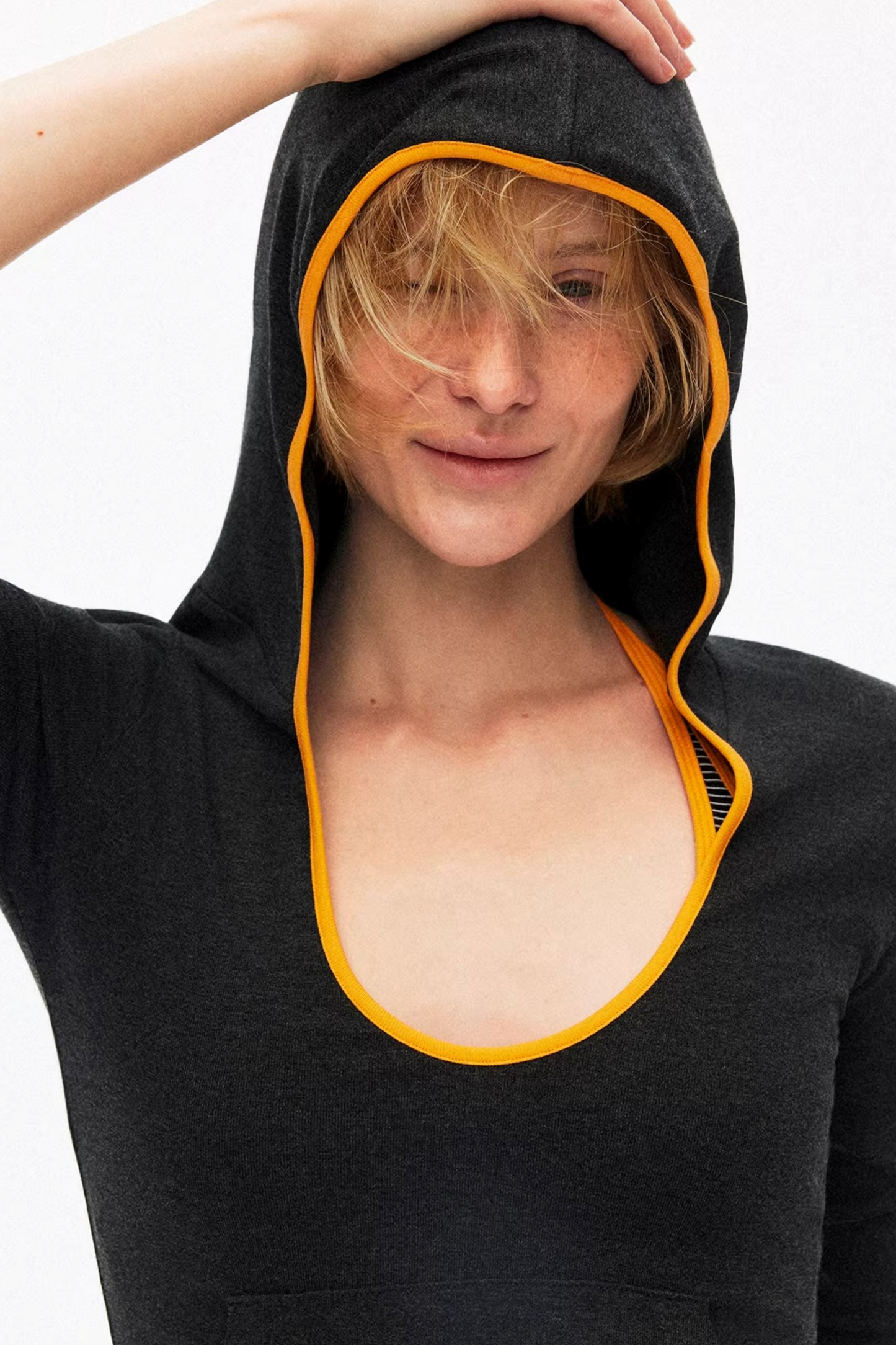 Color-Blocked Hooded Knitted Top