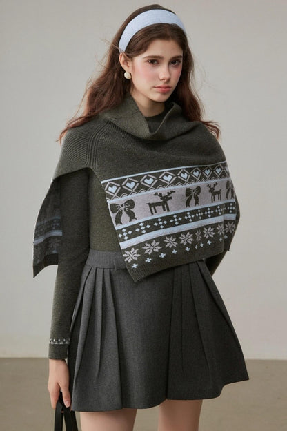 Vintage Jacquard Sweater Shawl Set-Up