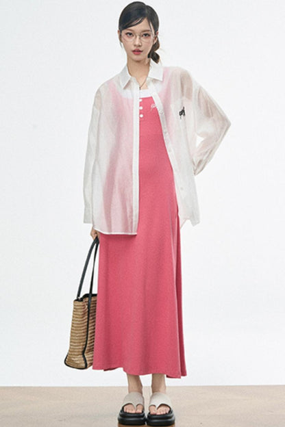 Summer Halter Maxi Dress With Shirt Set-Up