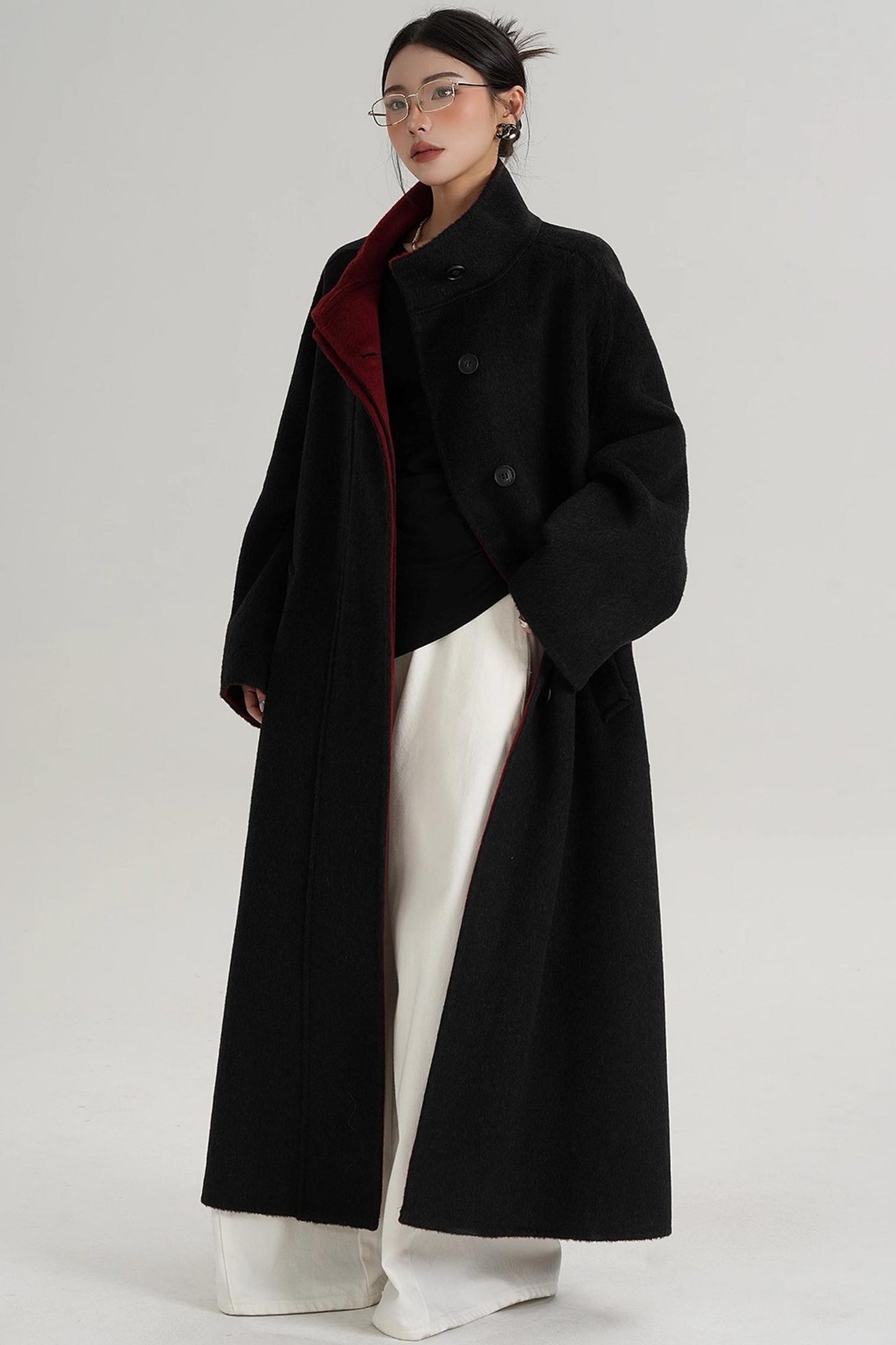 Casual Double-Sided High Neck Wool Coat