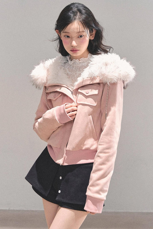 Lamb Wool Hooded Winter Coat