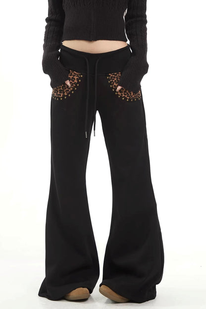 Leopard Print Patchwork Flared Pants