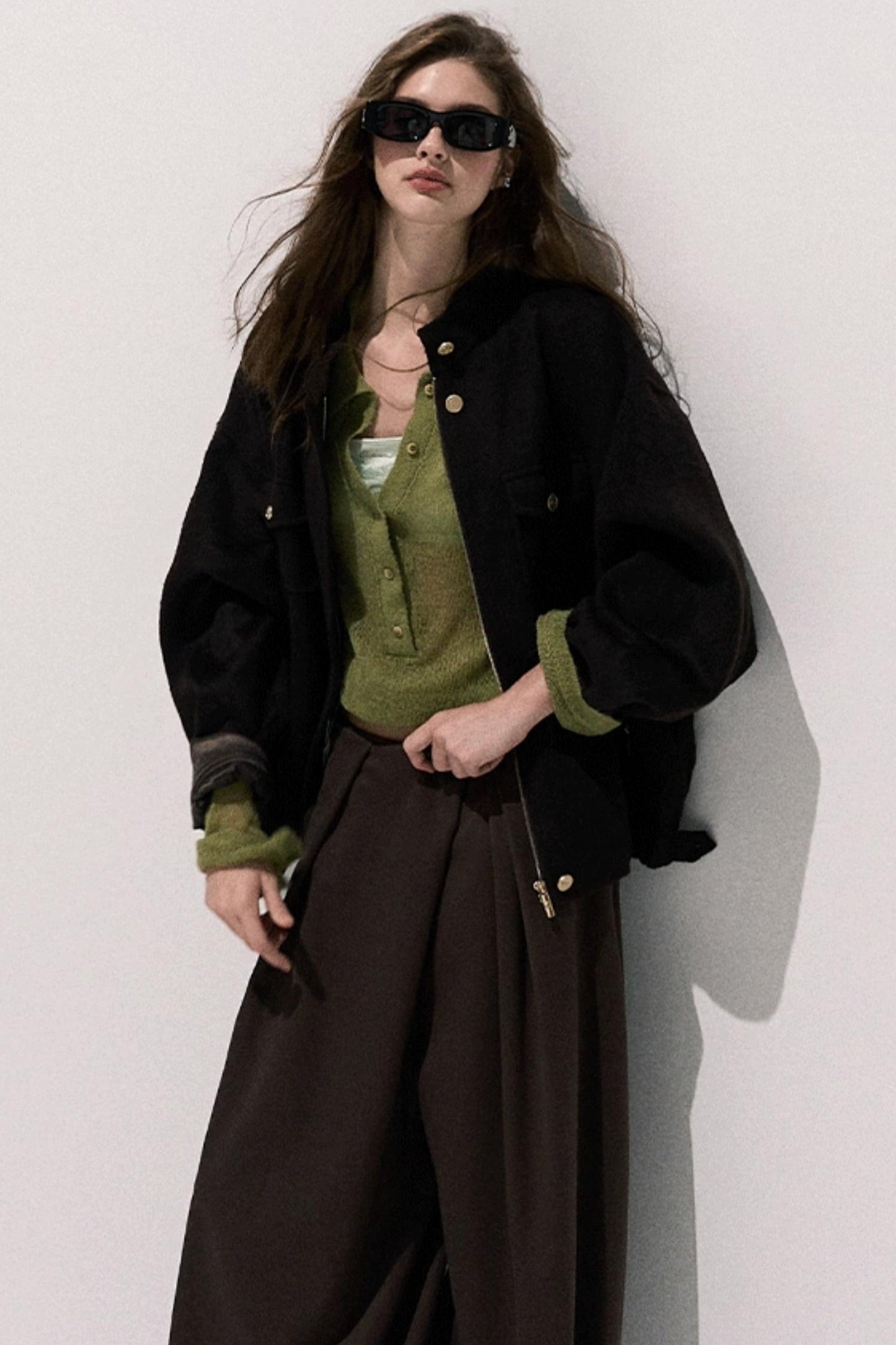 Tencel Wool Pleats Wide-Leg Pants