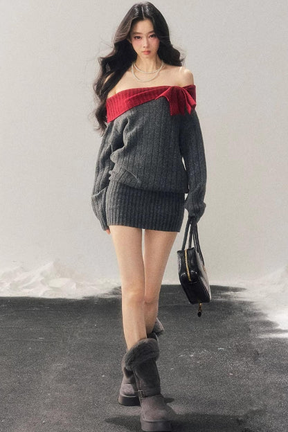 Off-Shoulder American Sweater Dress
