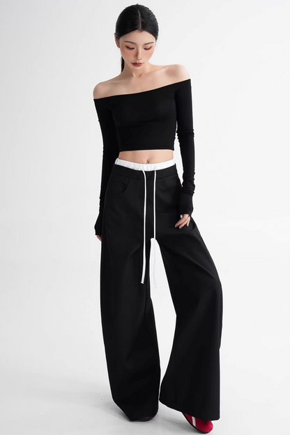 Elegant Color-Blocking Wide-Leg Pants