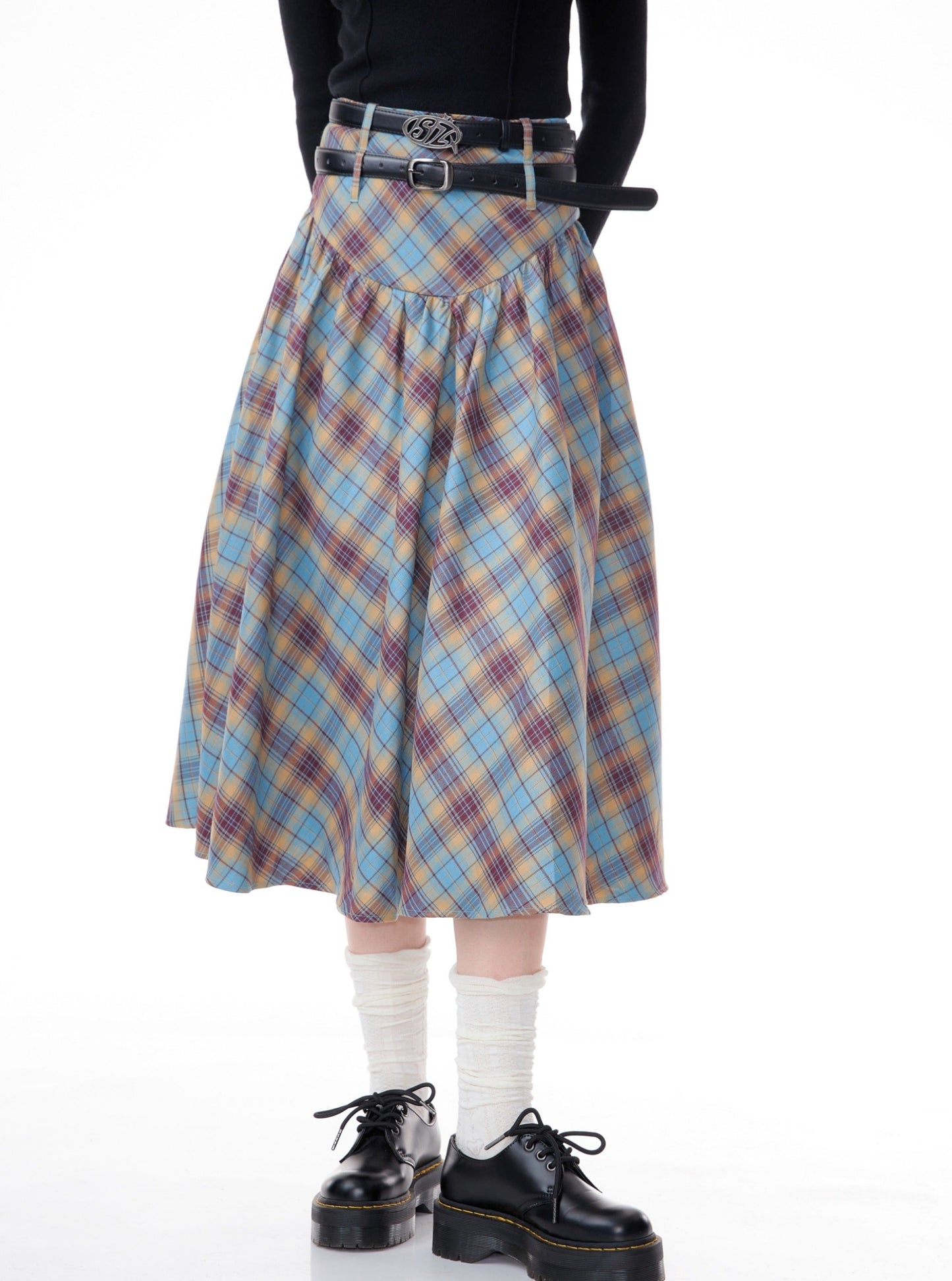 American plaid pleated skirt