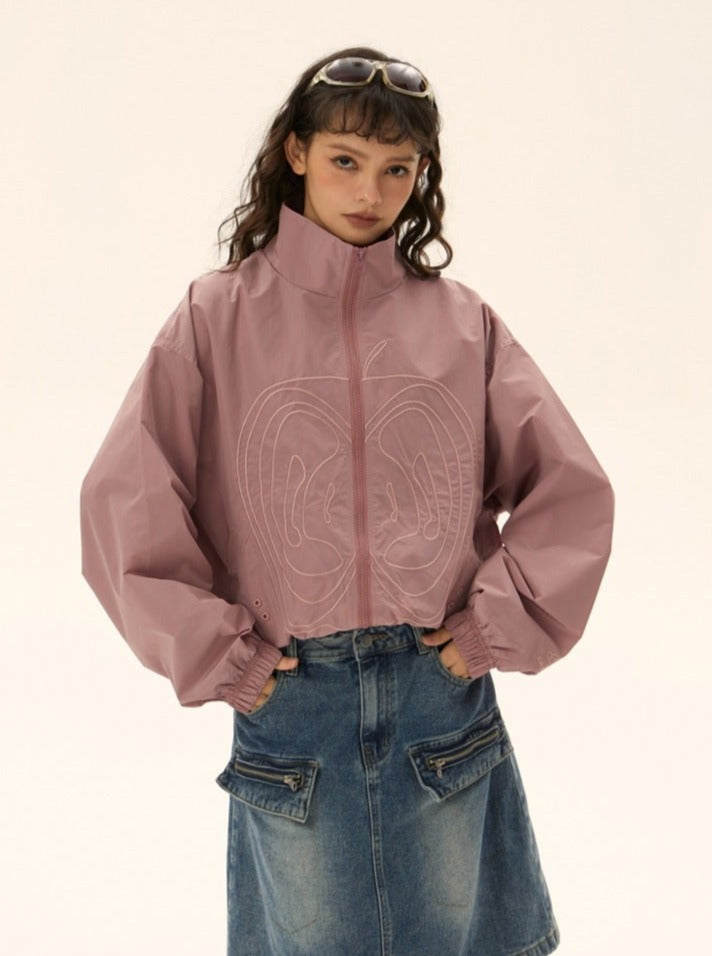 American loose cropped stand collar jacket