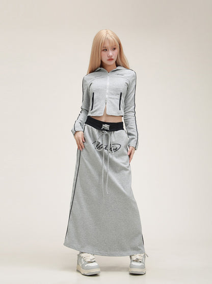 American Vintage Cropped Hooded Casual Skirt Set