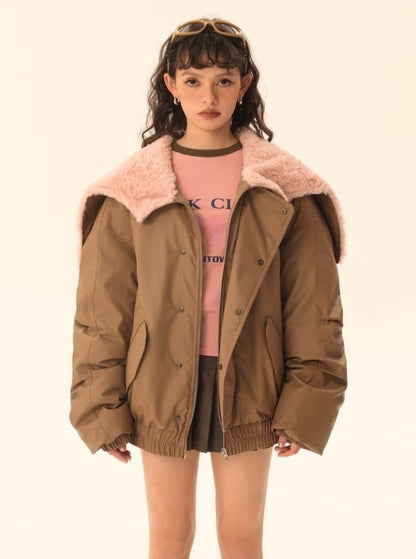 Imitation rabbit fur hooded no-wash pu skin down jacket