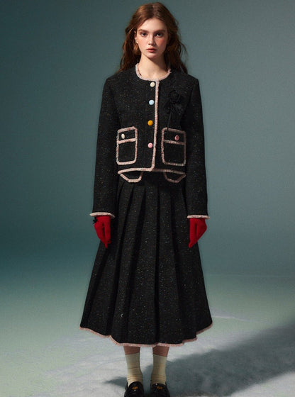 Tweed jacket pleated skirt set