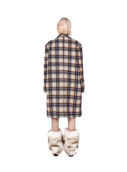 Plaid genderless woolen jacket