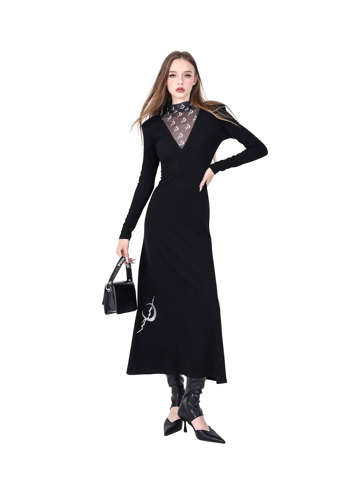 Shoulder Pad High Neck Dress