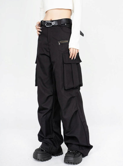 Korean casual high waisted slim pleated pocket pants